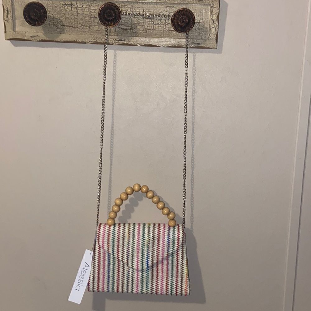 Alessia Boutique Multicolor Striped Crossbody or Satchel Handbag New w/Tag